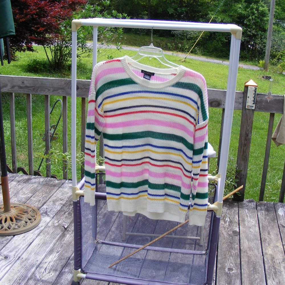 Ladies Size Large Sweater Vintage Multicolor Striped Top by Runway 7